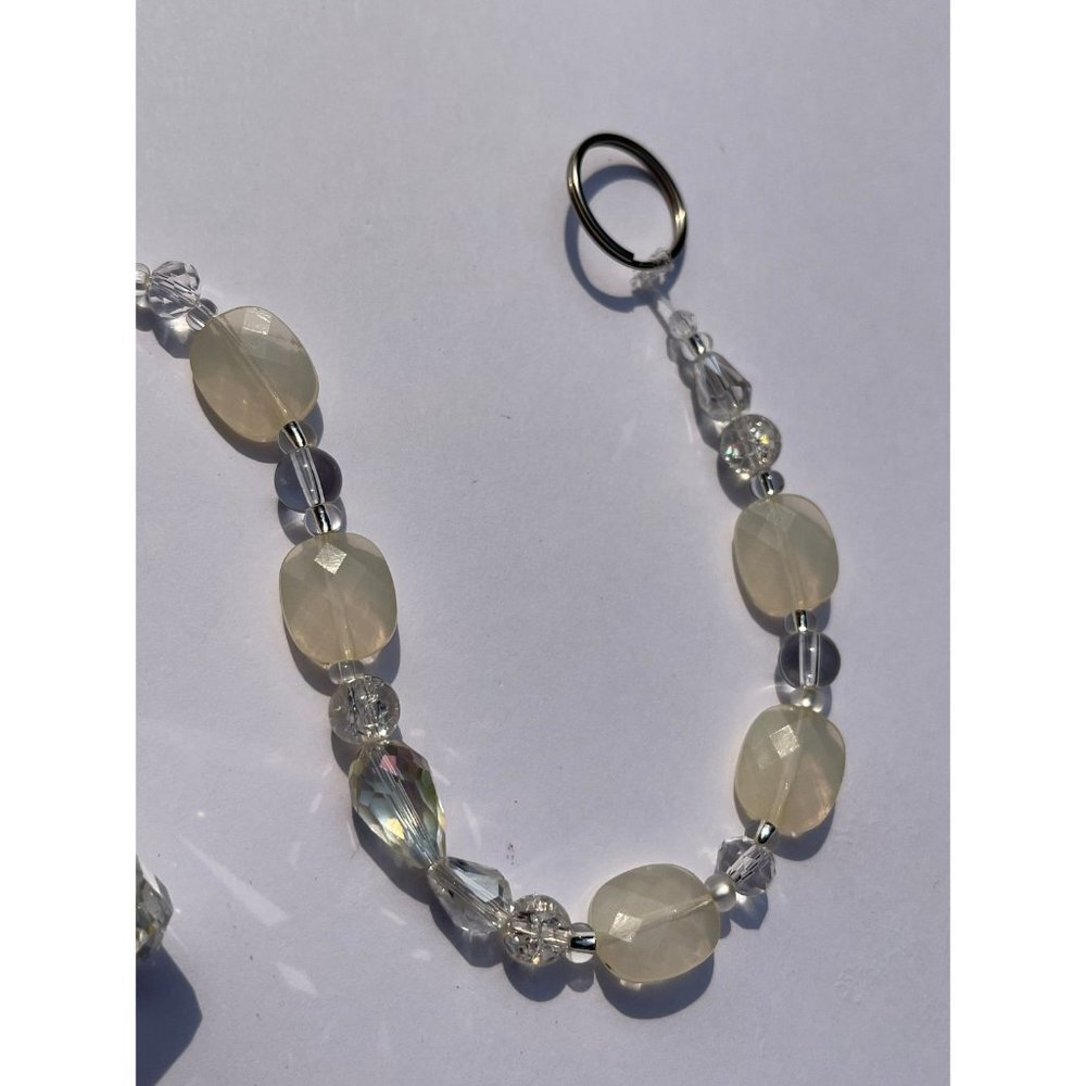 Beaded Suncatcher - White Clear - Crystal Triangle Prism - Hanging Decor - Picture 8 of 12